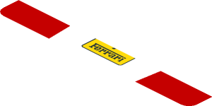 ~Sticker  1.9 x  1.8 with Ferrari Square Badge and Red Stripes on White Background - Sixth Face