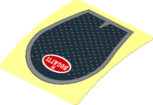Sticker  1.9 x  1.8 with Black Radiator Grille and Bugatti Logo on Transparent Background (Formed)
