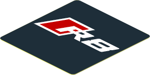 Sticker  1.9 x  1.8 with Red and White R8 Logo on Black Background