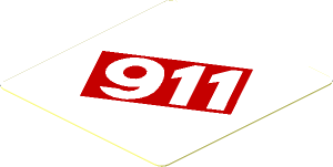 Sticker  1.8 x  1.9 with White 911 in Red Square on White Background