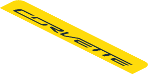 ~Sticker  1.9 x  1.8 with Dark Grey Exhaust Pipes on Black Background and Black "CORVETTE" on Yellow Background - Upper Section 1