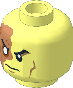 Minifig Head with Scarred Half and Frown Pattern