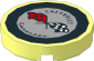 Tile  2 x  2 Round with Black "CHEVROLET" and "Corvette", Flags on Light Bluish Grey Background in a Black Ring Sticker