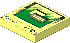 Tile  2 x  2 with Green Monitor Screen, Black Button, Dark Bluish Grey Window Pattern