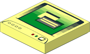 Tile  2 x  2 with Green Monitor Screen, White Switch Button, Dark Bluish Grey Window Pattern