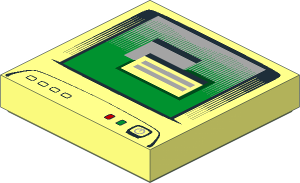 Tile  2 x  2 with Green Monitor Screen, Light Bluish Grey Button and Window Pattern