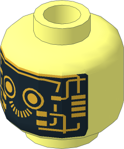 Minifig Head Robot with Gold Circuitry on Black Pattern