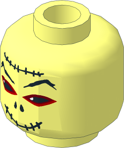 Minifig Head Mummy with Red Eyes and Stiches Pattern