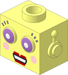 Minifig Head Robot Toy with Lavender Eyes and Red Lips Display Pattern
