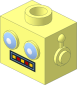 Minifig Head Robot Toy with Blue Eyes and Red/Yellow Teeth Display Pattern