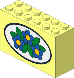 Brick  2 x  6 x  3 with Blue Flowers in Oval Picture Frame Pattern