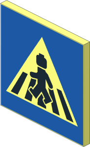 Roadsign Clip-on  2 x  2 Square with C-Clip with Crosswalk with Minifigure Pattern