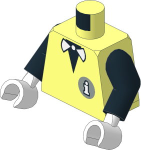 Minifig Torso with Arms and Hands with White Bowtie and Information Center Logo and Lego Logo on Back Pattern