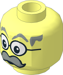 Minifig Head with Light Grey Eyebrows, Large Moustache and Glasses Pattern