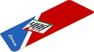 Sticker  2.5 x  0.8 with 488 GTE Logo on Blue Triangle on Red Background