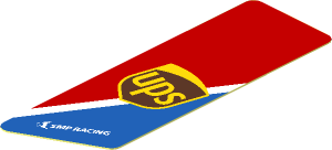Sticker  2.5 x  0.8 with UPS Logo on Blue Triangle on Red Background