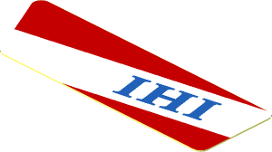 Sticker  1.8 x  3.8 with Blue Text IHI in White Stripe on Red Background Right