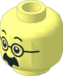 Minifig Head with Black Eyebrows, Thick Moustache and Round Glasses Pattern