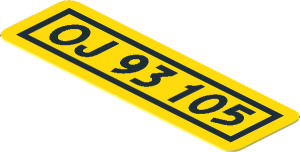 Sticker  1.2 x  1.2 with Yellow Licence Plate with Black "OJ 93 105"