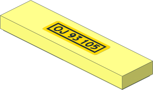 Tile  1 x  4 with Yellow Licence Plate with Black "OJ 93 105" Sticker