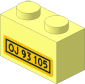 Brick  1 x  2 with Yellow Licence Plate with Black "OJ 93 105" Sticker