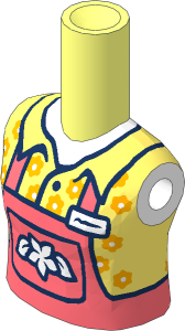 Figure Friends Girl Torso with Coral and Bright Light Orange Shirt, Dark Blue Trim and White Flower Pattern
