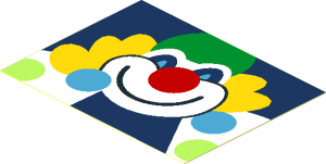 Sticker  2.3 x  3 with Clown Head and Balls on Dark Blue