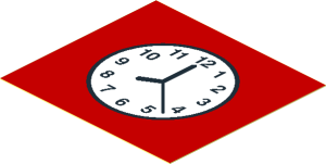 =Sticker  2.3 x  2.5 with Clock Hands  8:00:22 on Red Background