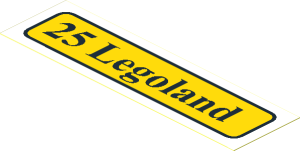 =Sticker  1.1 x  3.9 with Black "25 Legoland" Bus Rollsign