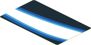 Sticker  1.8 x  3.0 with White Trapezoid and Light Blue Stripes on Black Background Left