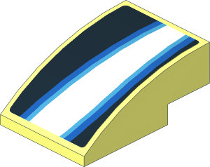 Slope Brick Curved  3 x  2 with White Trapezoid and Light blue Stripes on Black Background Right Sticker
