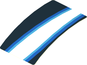 Sticker  1.8 x  3.0 White Trapezoid and Light blue Stripes on Black Background Right (Formed)