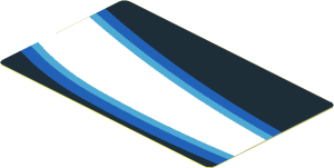 Sticker  1.8 x  3.0 with White Trapezoid and Light blue Stripes on Black Background Right