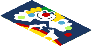 Sticker  3.1 x  5.9 with Clown Head, Balls and Horses on Dark Blue