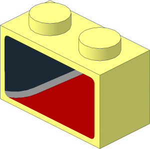 Brick  1 x  2 with Black Trapezoid on Red Background Left Sticker