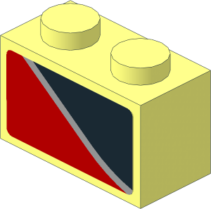 Brick  1 x  2 with Black Trapezoid on Red Background Right Sticker
