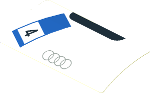 Sticker  1.9 x  3.8 with Grey Audi Logo and Black  4 on Blue and White Frame on White Background (Formed)