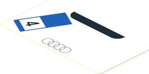 Sticker  1.9 x  3.8 with Grey Audi Logo and Black  4 on Blue and White Frame on White Background