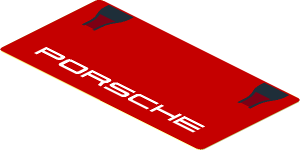 Sticker  1.9 x  3.8 with Black Air Vents and White "PORSCHE" on Red Background (Needs Work)