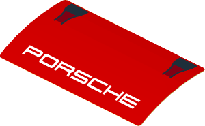 Sticker  1.9 x  3.8 with Black Air Vents and White "PORSCHE" on Red Background (Formed) (Needs work)