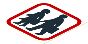 Sticker  2.3 x  2.3 with Warning Sign with School Children