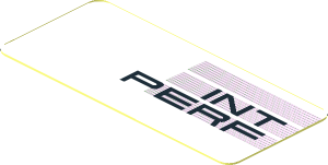 Sticker  0.8 x  1.8 with Black "INT PERF" on Black Halftone Stripes on White Background (Needs Work)