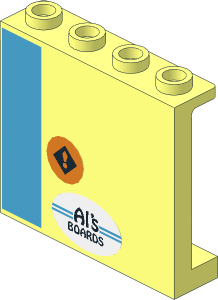 Panel  1 x  4 x  3 Reinforced with Dark Azure Stripe Left, Orange Exclamation Mark and "Al's BOARDS" on White Oval Stickers