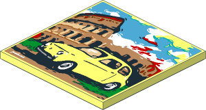 Tile  6 x  6 with Bright Light Yellow FIAT 500 and Colosseum Painting Sticker