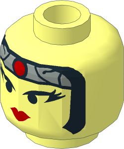 Minifig Head with Light Gray Bandana with Dot, Red Lips and Wide Eyelashes Pattern