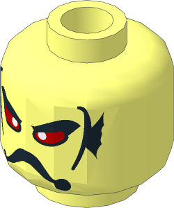 Minifig Head with Alien with Gills, Fish Mouth, Red Eyes and Black Eyebrows Pattern