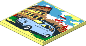 Tile  6 x  6 with Bright Light Blue FIAT 500 and Colosseum Painting Sticker