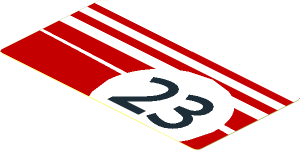 Sticker  2.0 x  3.8 with White Stripes and Black "23" in White Circle on Red Background Right