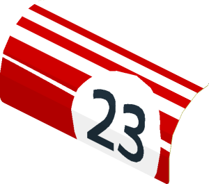 Sticker  2.0 x  3.8 with White Stripes and Black "23" in White Circle on Red Background Right (Formed)