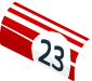 Sticker  2.0 x  3.8 with White Stripes and Black "23" in White Circle on Red Background Right (Formed)